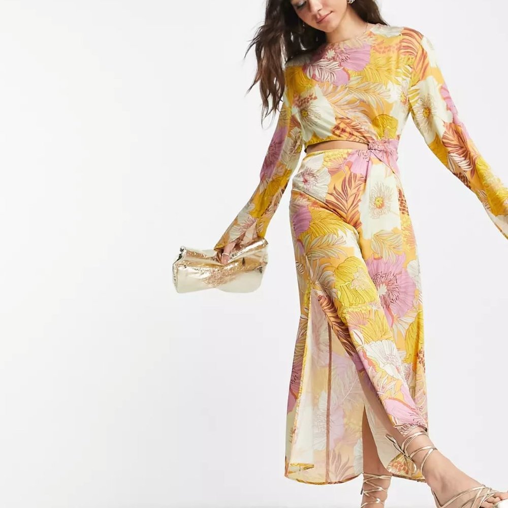 Topshop Tropical Floral Cut-out Midi Dress
